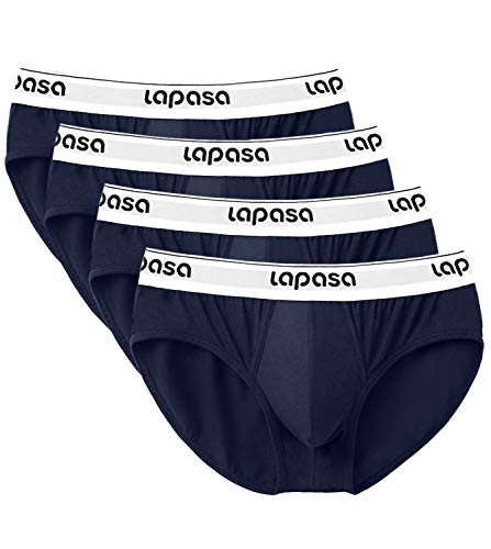 LAPASA Calzoncillo Slip Pack de 4 de Algodón Peinado para Hombre con Soporte Frontal. M04 (Deep Blue (Azul Marino), L (Cintura 84-92 cm))