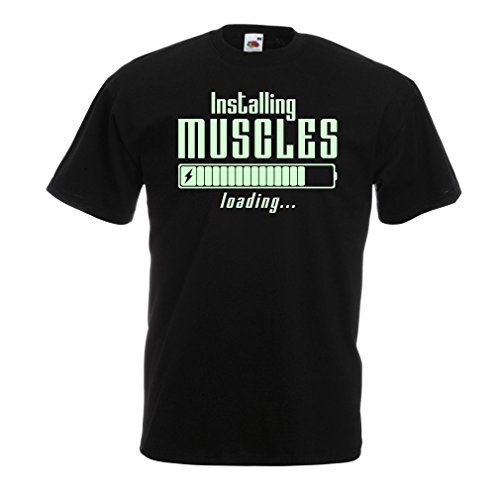 lepni.me Camisetas Hombre Muscle Works Clothing - for Muscle Growth Masters, Vintage Design, Fitness Clothes (Medium Negro Fluorescente)