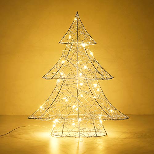 Lewondr Lámpara Decorativa de Mesa de Hierro 3D Tejida con Luz de Noche, 39 cm Luces Led Funciona con Pilas, Ideal para Fiesta, Boda, Decoración del Hogar, Disposición Romántica - Árbol de Navidad