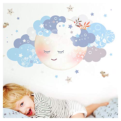 Little Deco DL244 - Adhesivo decorativo para pared, diseño de luna y nubes, color blanco y azul, tamaño XL, 164 x 81 cm (ancho x alto)