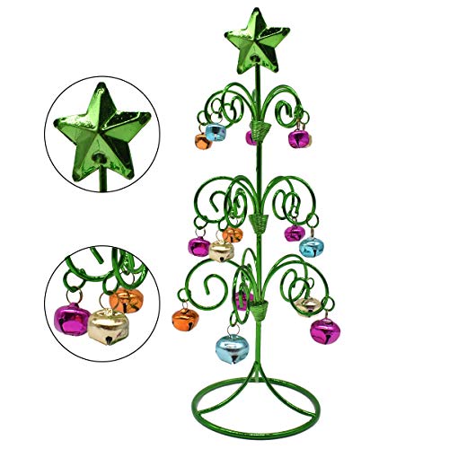 Liwein Mini Árbol de Navidad Decoración Campana de Hierro Forjado Árbol de Navidad Soporte de Exhibición de Adorno de Metal con Campana Navidad Decoraciones de Escritorio Hogar Año Nuevo (Verde)