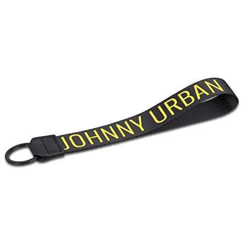 Llavero Negro/Amarillo Hombre y Mujer - JOHNNY URBAN Nick Lanyard Largo Hecho de Nailon Resistente y Cuero de Imitación con Anilla de Metal - Key Chain Logo