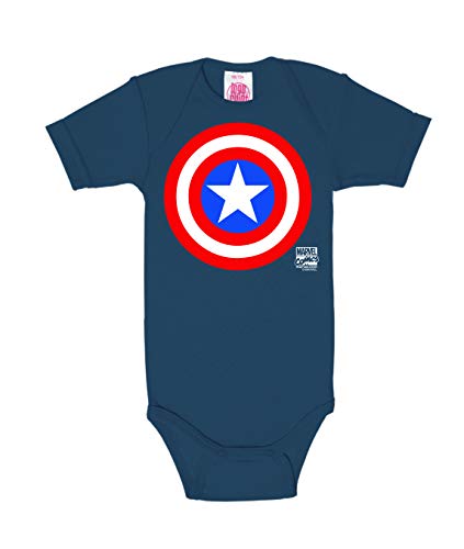 Logoshirt - Marvel Comics - Capitan America - Escudo - Logo - Body - Pelele para bebé - Azul Medio - Diseño Original con Licencia, Talla 86/98, 13-24 Meses