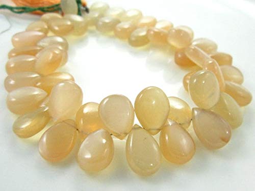 LOVEKUSH LKBEADS 187 quilates – AAA-Peach Moonstone Smooth Pear Big Briolettes – 20.32 cm largo hebra – Piedras medida -7 x 10 – 8 x 12 mm Código HIGH-7032