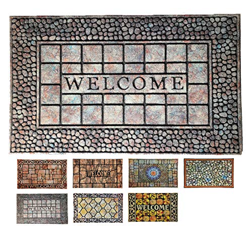 LucaHome - Felpudo Entrada casa de Goma-Flocada Texas 45x75 cm Forma Base Antideslizante, Felpudo Premium, fácil Limpieza, Felpudo Absorbente Acolchado, Fepudo para Exterior e Interior (Welc Piedra)