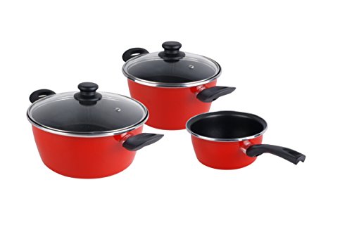 Magefesa Grana - Batería de Cocina 5 piezas. Material acero vitrificado exterior rojo. Antiadherente bicapa Reforzado. Apta para todo tipo de cocinas, especial inducción. 50% de ahorro energético.