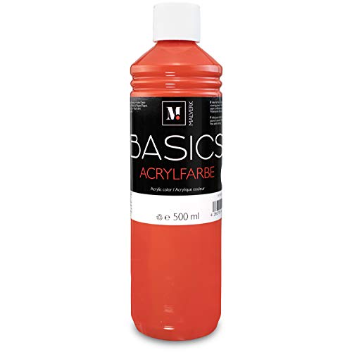 Malverk Basics - Pintura acrílica de alta calidad (500 ml), color rojo bermellón