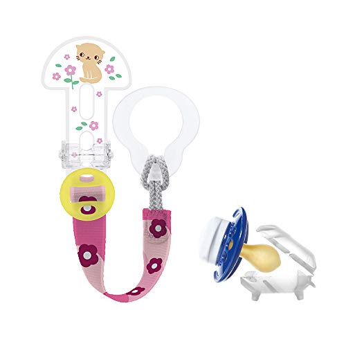 MAM Broche Clip It! & Cover S183 - Broche de Chupete y Funda de Chupete Cubre Tetina, Sujeta Chupete con Longitud Ajustable, Pinza Chupetero Para Todo Tipo de Chupetes, 0+ Meses, Rosa