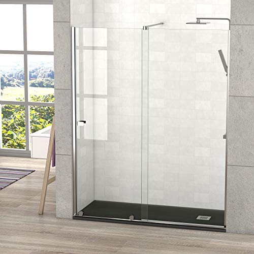 Mampara de Ducha FRONTAL corredera - EstiloBaño® NEW YORK - 1 Fijo y 1 Puerta Corredera - ANTICAL INCLUIDO - 8 mm TRANSPARENTE Cristal de Seguridad 8 mm - CROMO - Ancho 95 cm (intervalo 92-97)