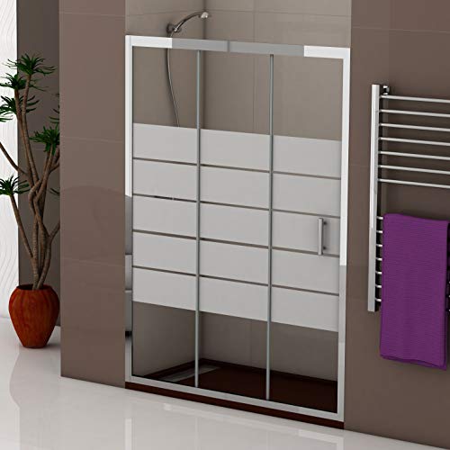 Mamparas de Ducha FRONTAL corredera - EstiloBaño® ATLANTA - 1 Fijo y 2 Puertas correderas- SERIGRAFIA 3 hojas cristal templado - ancho 120 cm, medida adaptable (118,5 a 120,5 cm)