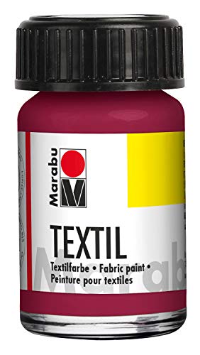 Marabu Textil-Pintura para Tela (Base de Agua, para Telas claras, Lavable hasta 60 °C, Agarre Suave, fijación Sencilla Mediante Planchado o Horno, 15 ml), Color Burdeos, (17160039034)