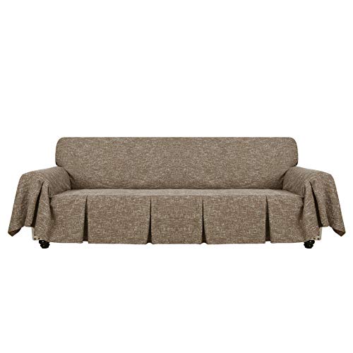MAXIJIN Linen-Like - Funda de sofá extragrande para sofá de 3 o 4 plazas, funda de sofá gruesa decorativa de gran tamaño con volantes para sala de estar (4 plazas, café)