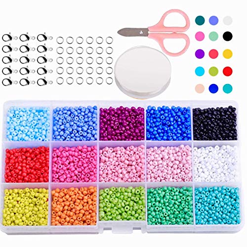 MEIRUIER 7500 Cuentas de Colores 3mm Mini Cuentas de Cristal para los niños DIY Bracelet Arte y joyería-Making, Cadena de Cuentas de fabricación de Juego, Fadeless Color (15 Color)