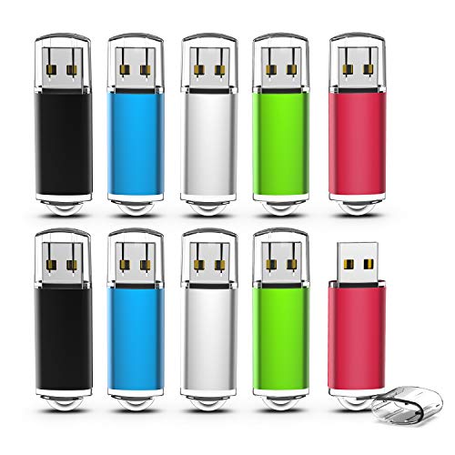 Memorias USB 8GB, TOPESEL Pendrives 10 Piezas USB 2.0 Stick Llave USB Flash Drive, Pack de 10 Unidades (5 Colores Negro Azul Plata Verde Rojo)