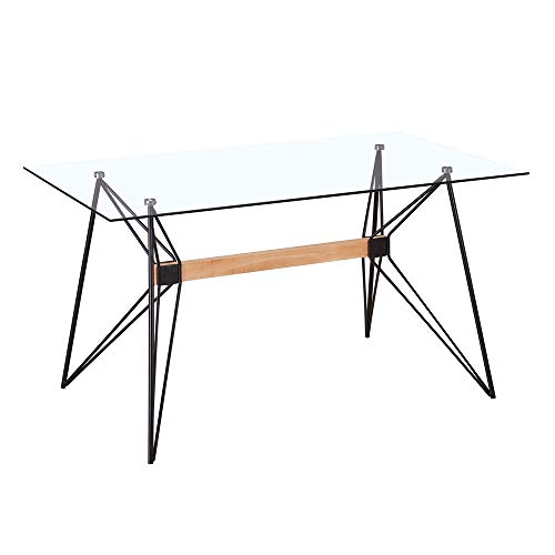 Mesa de Comedor geométrica de Cristal y Metal Negra de 140x80x75 cm - LOLAhome