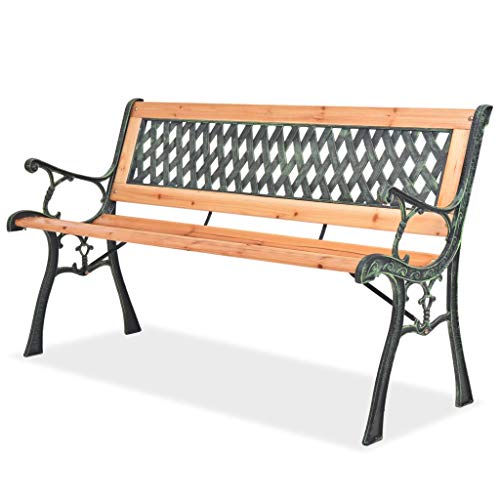 mewmewcat Banco con Respaldo de Madera y Metal para Jardín 122 x 73 x 34 cm