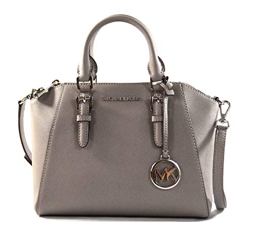 Michael Kors - Ciara - Bolso tipo messenger, de cuero, acabado saffiano, tamaño mediano, gris (Gris Perlado), Medium