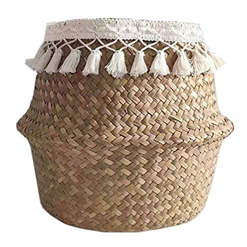 MissLi Cesta De Lavandería Plegable, Cesta De Flores De Algas Marinas, Cesta De Paja De Flores Tejidas A Mano para Plantas, Maceta, Juguete, Almacenamiento De Lavandería (Color : 22 * 20)