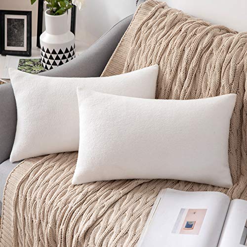 MIULEE 2 Unidades Fundas de cojín para sofá Almohada Caso de Diseño Compuesto de Polar Fleece Cómodo Decoración para Habitacion Juvenil Sofá Comedor Cama Dormitorio Oficina 30 x 50cm Blanca