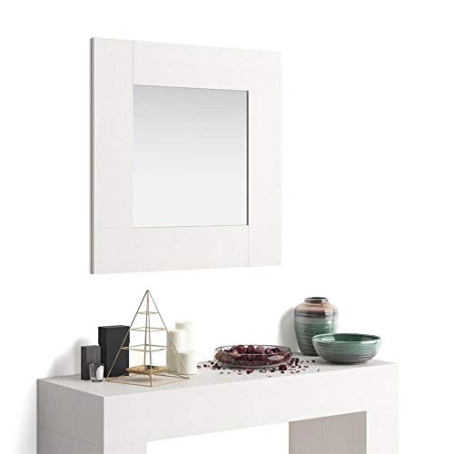 Mobili Fiver, Espejo de Pared Cuadrado, Modelo Evolution, Color Fresno Blanco, Aglomerado y Melamina/Vidrio, Made in Italy