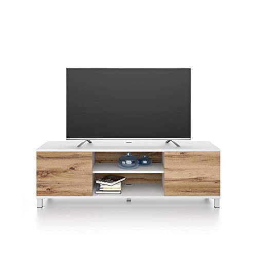 Mobili Fiver, Mueble TV Rachele, Color Fresno Blanco - Madera Rustica, Aglomerado y Melamina, Made in Italy