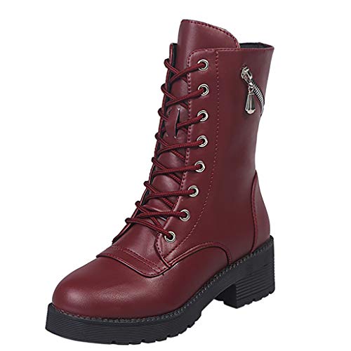 Moda para Mujer Ocio Cremallera con Cordones Tacones Cuadrados Gruesos Botas Cortas Zapatos Invierno Rebajas Altas Tacon Planas cuña Piel Negras Media caña Sexy