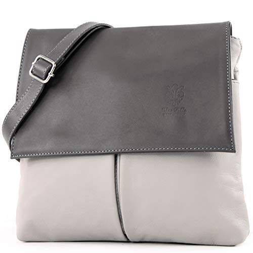 modamoda de - ital Umhänge- / T63 del hombro bolso de cuero Nappa, Color:Gris/Gris Oscuro