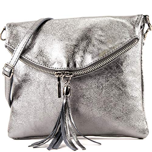 modamoda de - la bolsa italiana T139 pequeña napa, Color:Gris Plata Metalizado