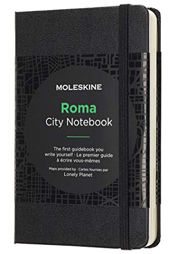 Moleskine - Cuaderno de Rome con Hojas Lisas y Rayadas, Libreta con Tapa Dura, Cierre Elástico y Planos de la Ciudad, Color Negro, Tamaño 9 x 14 cm, 220 Páginas