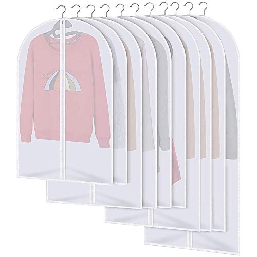 MOOING Fundas de Ropa 10 PCS, Antipolvo, Impermeables y con Humedad, con Cremallera,Bolsas De Ropa Transparentes, para Traje Camisas, Disfraces, Abrigos, Vestido,Blanco