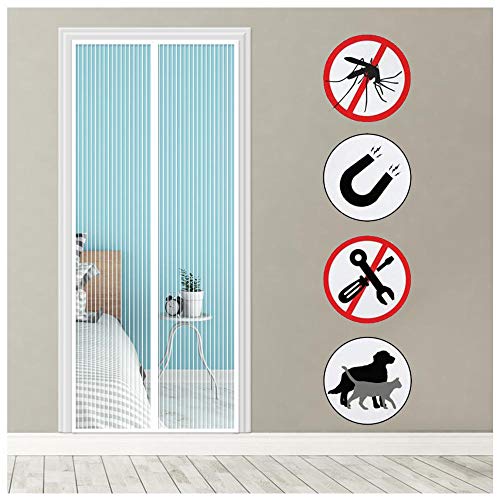 Mosquitera Magnética para Puertas, 80x210cm, blanco, cortina de malla para puerta, mantiene el aire fresco adentro, Magnetica para Puertas Cortina de Sala de Estar la Puerta del Balcón Puerta