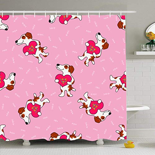 N\A Conjunto de Cortina de Ducha Ahawoso con Ganchos Cute Doodle 14 Alegre Tribal Child Wrapping Love Forest Dogs Relax Felicidad Impermeable Tela de poliéster Decoración de baño para baño