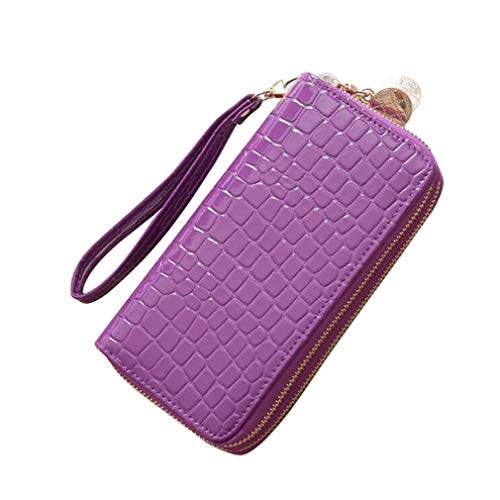 #N/A Ristiege - Cartera de piel sintética con 2 cremalleras, diseño redondo, color morado oscuro