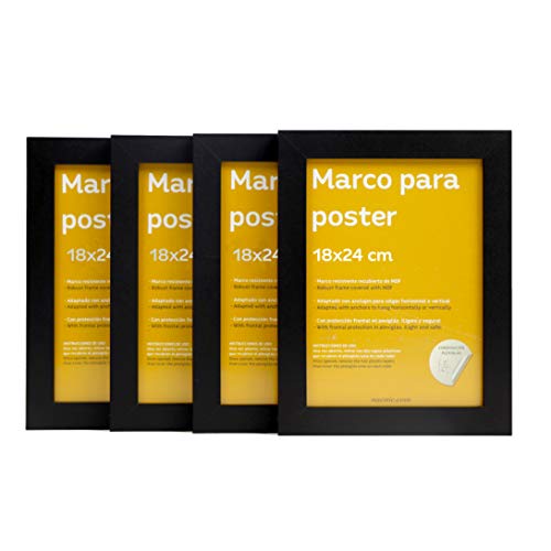 Nacnic Set de 4 Marcos Negros tamaño 18x24cm. Marco de Color Negro