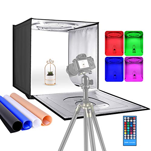 Neewer Photo Studio Caja de Luz RGBW con Control Remoto por Infrarrojos Tablero de Mesa Plegable de 60 cm Tienda de Tiro con 96 LED RGBW/Fondos Ajustables de 2-40 W/6000 K-6500 K/4 Colores