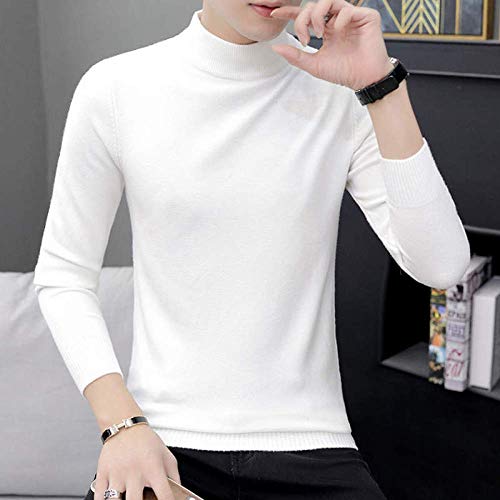 NKSS Suéter De Cuello Alto para Hombre Otoño Invierno Suéter Informal De Color Sólido para Hombre Jersey De Punto Ajustado para Hombre Jersey De Fondo-Blanco_L Hombro 43Cm