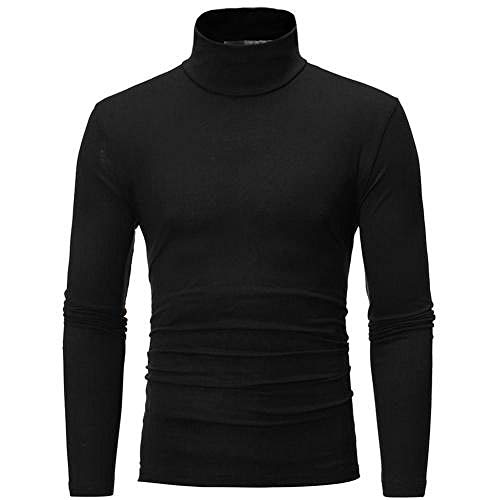 NKSS Suéter De Los Hombres De Moda De Color Sólido Suéter De Cuello Alto Slim Fit Suéter De Fondo-Negro_XXL Hombro 43Cm