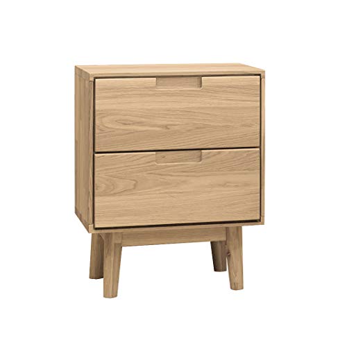 NORDICSTORY Mesita de Noche Madera Maciza Roble Escandi, Mesilla Dormitorio Nordica 2 Cajones, Estilo Moderno Diseno Original 40 x 40 x 52 cm (Roble Blanqueado)