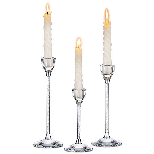 Nuptio Juego de 3 Candelabros de Cristal para Velas Cónicas, Candelabro Decorativo para Bodas, Cenas, Fiestas, Se Adapta a Velas Cónicas de Tamaño Estándar y Velas LED