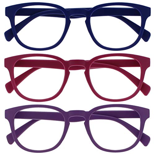 Opulize Pop Pack 3 Retro Redondo Azul Mate Suave Rosa Púrpura Hombres Mujeres Gafas De Lectura Bisagras Resorte RRR2-345 +1,50