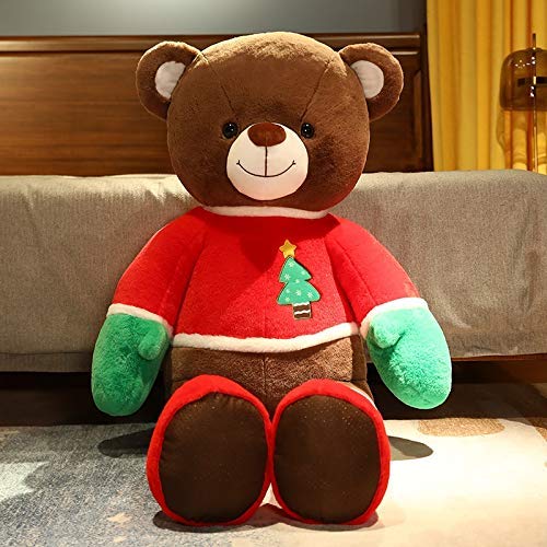 Oso de Navidad gigante de peluche, linda almohada de peluche marrón, cojines de muñeca suaves y grandes cojines, edredón de peluche, juguetes de regalo para niños y niñas 348 (tamaño: 100 cm)