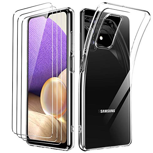 Oududianzi Funda para Samsung Galaxy A32 5G +[3X Protectores de Pantalla in Cristal Templado], Carcasa Blando Delgado Claro Funda de Silicona Gel TPU - Transparente