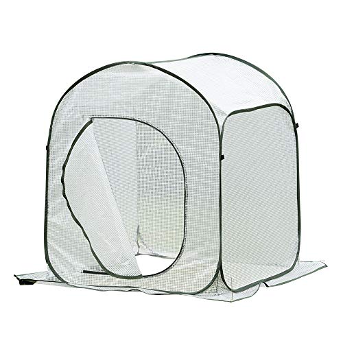 Outsunny Mini Invernadero 90x90x110 cm Portátil Autoinstalable Pop-up Compacto para Cultivo Plantas Verduras con Puerta y Bolsa de Transporte Blanco