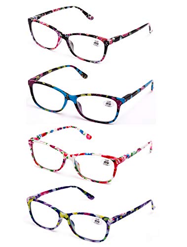 Pack de 4 Gafas de Lectura Vista Cansada Presbicia, Graduadas Dioptrías +1.0hasta +3.50, Gafas de Hombre y Mujer Unisex con Montura de Pasta, Bisagras de Resorte, Para Leer, Ver de Cerca (+350 (809))