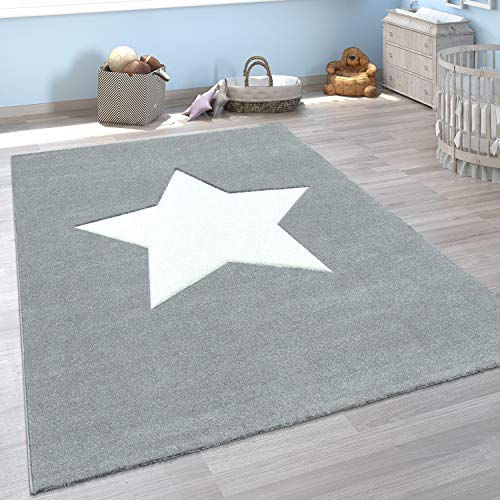 Paco Home Alfombra Infantil, Moderna Alfombra de Juegos para Habitación Infantil con Motivo De Estrella En Gris, tamaño:80x150 cm