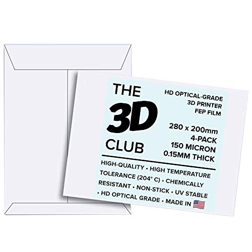 Película FEP para impresoras UV 3D | 0,15 mm de grosor | 4 hojas | 280 mm x 200 mm por hoja | Grado óptico HD | disponible en 4 espesores