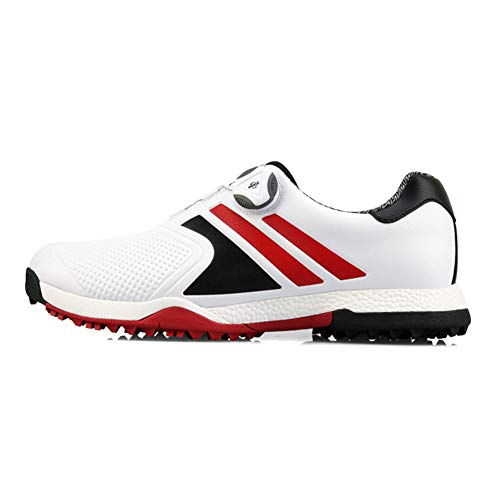 PGM Zapatos de Golf Impermeables para Hombre con Móvil Pinchos, Zapatos de Golf,White and Red,39EU