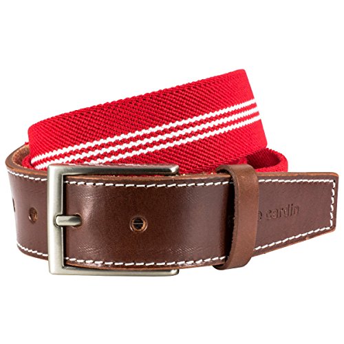 Pierre Cardin Cinturón de tela con pieza de piel para hombre, 70143, color rojo y blanco rojo 100 cm