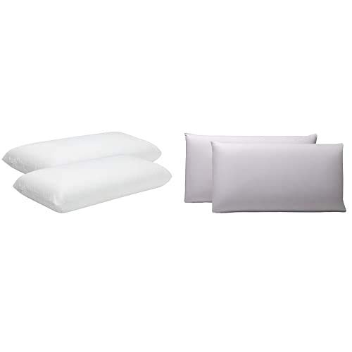 Pikolin Home Pack de 2 Almohadas viscoelásticas (desenfundable), firmeza Media, 35x75cm, Altura 12cm (Todas Las Medidas) + Pack de 2 Fundas Protector de Almohada Lyocell