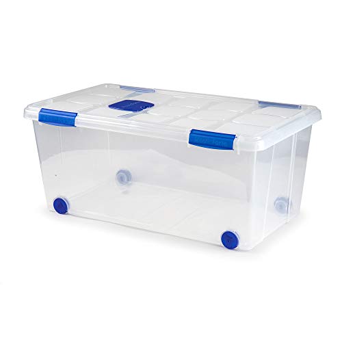 PLASTIC FORTE, Caja de almacenamiento, TRANSPARENTE, 61 Litros, con ruedas